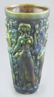 Zsolnay szüretelő pohár, eozin mázas porcelánfajansz, 20. század közepe. Jelzett, kis hibával és hajszálrepedéssel. m: 16 cm