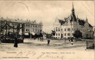 1907 Karánsebes, Caransebes; Piata Maria Theresia / Mária Terézia tér, gyógyszertár, városháza / square, pharmacy, town hall (EK)
