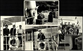 cca 1950-60 A Felszabadulás hajó és legénysége, 4 db fotó, Tiszavölgyi József (1909-?) hátoldalán pecséttel jelzett felvételei, 13×18 cm körüli méretekben