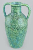 Jelzés nélkül: Füles zöld retró váza, hibátlan, m: 27,5cm