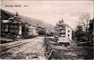 1908 Szováta-fürdő, Baile Sovata; Új út, nyaralók. Szovátai fényképész kiadása / new road, villas (EK)
