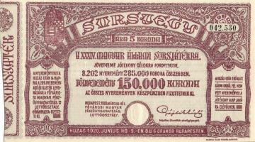 1920. "34. Magyar Állami Sorsjáték" sorsjegy 5K T:I