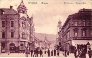 1908 Brassó, Kronstadt, Brasov; Klostergasse / Kolostor utca, üzletek / street view, shops (EB)