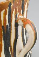 Bella Sári: Retró füles váza, kerámia, jelzett, hibátlan, m: 19 cm