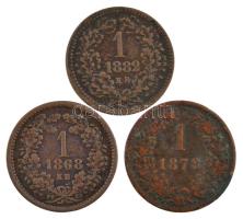 1868KB 1kr Cu Angyalos címer + 1882KB 1kr Cu Középcímer + Ausztria 1878. 1kr Cu T:2-,3 patina, ph