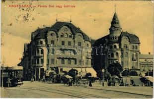 1912 Nagyvárad, Oradea; Fekete Sas nagyszálloda, villamos, piac, Ernyei Lajos üzlete. Stern Béla kiadása / hotel, tram, market, shops (Rb)