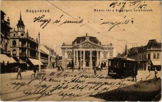 1907 Nagyvárad, Oradea; Bémer tér, Szigligeti színház, villamos. W.L. 960. / square, theatre, tram (EM)