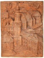 Steinbach jelzéssel: Soproni városkép. Fali kerámia, Kis kopásokkal, 34x26 cm
