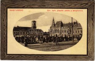 1911 Nagyvárad, Oradea; Görögkatolikus püspöki palota és templom, piac, Dell'Orto K. üzlete / bishop's palace and church, market, shops (EK)