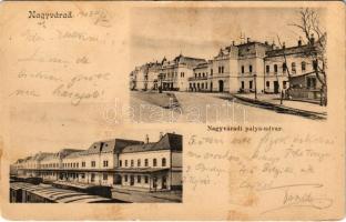 1903 Nagyvárad, Oradea; pályaudvar, vasútállomás, vonat / railway station, train (fl)