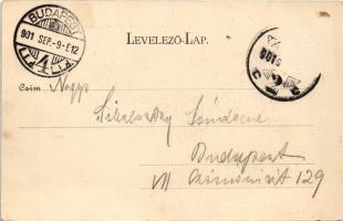 1901 Arad, Thököly tér a görögkeleti püspöki templommal, piac, Ifj. Löwy Ármin, Hoffmann József üzle...