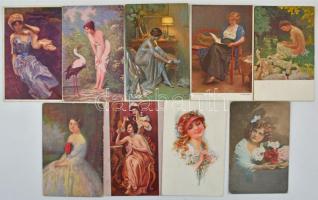 Kb. 100 db RÉGI motívum képeslap hölgyekkel, vegyes minőség / Cca. 100 pre-1945 motive postcards in mixed quality: ladies