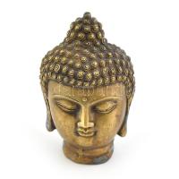 Bronz Buddha fej, jelzett. 11 cm