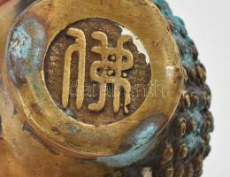 Bronz Buddha fej, jelzett. 11 cm
