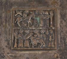 Tevan Margit: Retró doboz, kopásokkal, jelzett, 14x14 cm