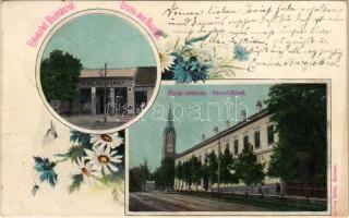 1904 Buziás, Buziásfürdő, Baile Buzias; Nagy szálloda, Herrling Károly üzlete és saját kiadása / Grand Hotel, publishers shop. Art Nouveau, floral (r)