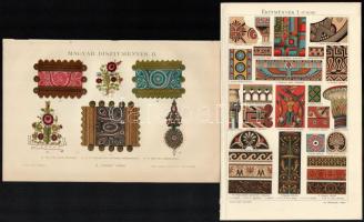 cca 1895-1900 kb. 40 db egyoldalas színes nyomat a Pallas Nagy Lexikonából (magyar díszítmények, ékí...