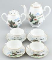 Kínai porcelán teás készlet négy személyes. Kézzel festett, Kopással