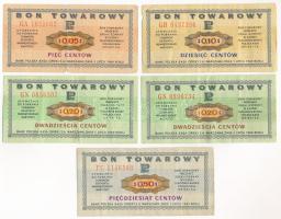 Lengyelország 1969. 5c - 50c (5db/4xklf) értékű utalvány, egy kivételével a hátoldalukon bélyegzéssel T:III Poland 1969. 5 Cents - 50 Cents (5pcs/4xdiff) coupon, stamped on the back (except for one) C:F