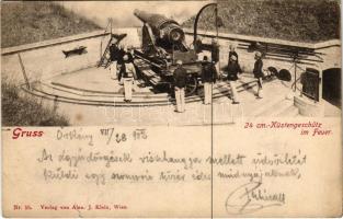1902 Gruss... 24 cm Küstengeschütz im Feuer. Verlag von Alex J. Klein Nr. 55. / Osztrák-magyar 24 cm-es partvédelmi ágyú / K.u.k. military coastal defense cannon (szakadás / tear)