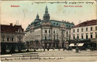 1907 Kolozsvár, Cluj; New York szálloda, Tauffer Dezső, Schuster Emil üzlete. Lepage Lajos kiadása / hotel, square, shops (EK)