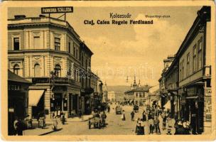 Kolozsvár, Cluj; Calea Regele Ferdinand / Wesselényi utca, Pannonia szálloda, Ellek I. üzlete / street view, hotel, shops (szakadás / tear)