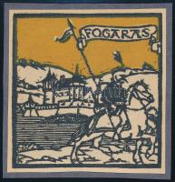 Kós Károly (1883-1977): Fogaras. Linómetszet, papír, jelzett a dúcon, kartonra kasírozva, körbevágott, 9x9 cm