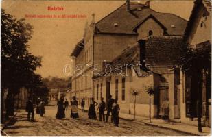 Budapest XXII. Budafok, Kossuth Lajos utca, Állami polgári iskola, üzlet. Kohn és Grünhut kiadása (EK)