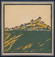 Kós Károly (1883-1977): Vár. Linómetszet, papír, jelzett a dúcon, kartonra kasírozva, körbevágott, 11x11 cm