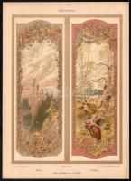 cca 1900 Dekorative Vorbilder, 2 db, az évszakokat ábrázoló nyomat. Joseph Benedikt Engl (1867-1907) akvarelljei után. Lapméret: kb. 35x25 cm