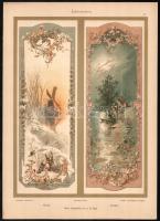 cca 1900 Dekorative Vorbilder, 2 db, az évszakokat ábrázoló nyomat. Joseph Benedikt Engl (1867-1907)...