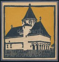 Kós Károly (1883-1977): Kúria. Linómetszet, papír, jelzett a dúcon, kartonra kasírozva, körbevágott, 11x11 cm