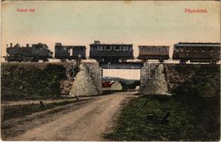 1917 Pécsvárad, Vasúti híd, gőzmozdony, vonat. Szilcz Dávid kiadása (EK)