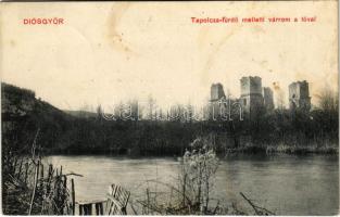 1911 Diósgyőr (Miskolc), Tapolca-fürdő melletti várrom a tóval. Müller nyomda kiadása (fl)