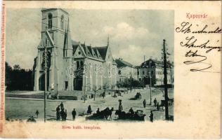 1902 Kaposvár, Római katolikus templom, piac. Gerő Zsigmond kiadása (vágott / cut)