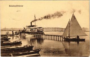 1918 Balatonföldvár, kikötő, gőzhajó, vitorlás. Gerenday Gyula kiadása (ázott sarkak / wet corners)
