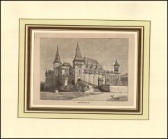 Háry Gyula (1864-1946) után, Morelli Gusztáv (1848-1909): Vajda-Hunyad vár, 1890-es évek. Rotációs fametszet, papír, jelzett a metszeten. Paszpartuban. 13x18 cm