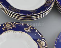 18 darabos Zsolnay Pompadour mintás tányérszett, előételes, lapos, leveses, jelzett, kopott