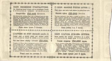 1920. "34. Magyar Állami Sorsjáték" sorsjegy 5K T:I