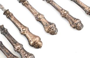 Ezüstözött, barokkos nyelű kés 6 db villa 4 db 20 cm