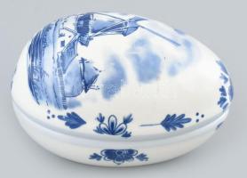 Delft szélmalom mintás porcelán tojás. Kézzel festett, jelzett, hibátlan. 11 cm