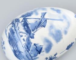 Delft szélmalom mintás porcelán tojás. Kézzel festett, jelzett, hibátlan. 11 cm