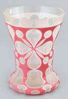 Rózsaszín fehér üveg pohár, kézzel festett 12 cm