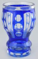 Kék fehér üveg pohár, hámozott, kétrétegű 13 cm