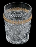 6 személyes whisky készlet. Öntött kristályüveg, fém gyűrűs díszítménnyel. Jelzés nélkül, hibátlan