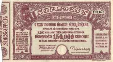 1920. "34. Magyar Állami Sorsjáték" sorsjegy 5K T:I-