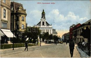 1914 Pécs, Irgalmasok utcája, villamos. Günsberger Lajos kiadása