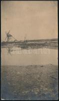 1908 Melence (Melenci, Vajdaság), szélmalom gémeskúttal, fotólap, megírva és elküldve (feladás helye: Fehértemplom / Bela Crkva), 14x8 cm / windmill