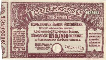 1920. "34. Magyar Állami Sorsjáték" sorsjegy 5K T:I-