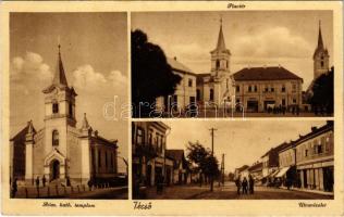 1940 Técső, Tiacevo, Tiachiv, Tyachiv; Római katolikus templom, Piactér, utca / church, square, street